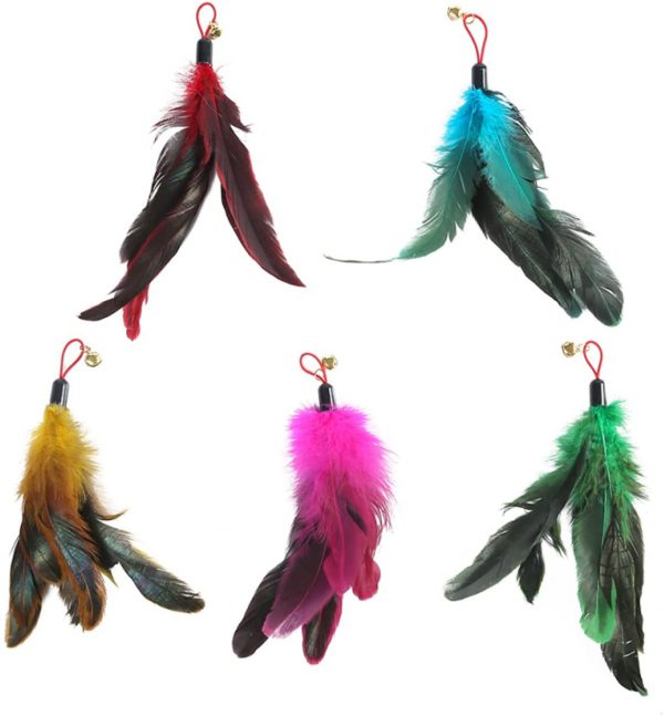 5 Packs Cat Feather Toys Natural Bird Feather Refill Cat Wand Toy